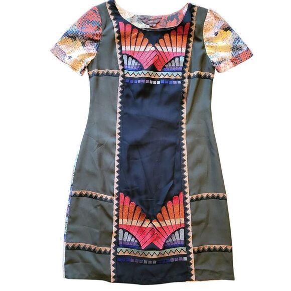 Anthropologie Dress Women's 4 Ranna Gill Fanned Vignette Shift Embroidered - Picture 1 of 6